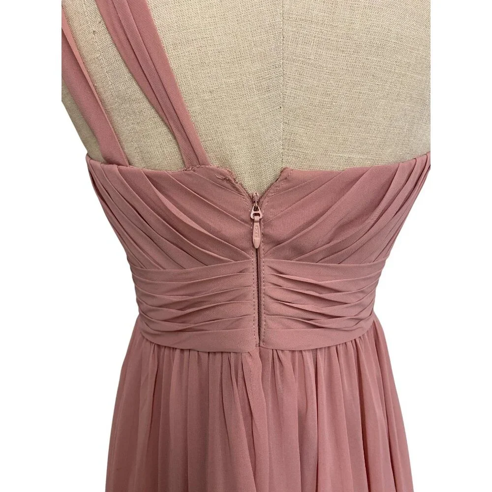 Azazie Womens A2 One-Shoulder Pleated Gown Blush Pink - Picture 8 of 16